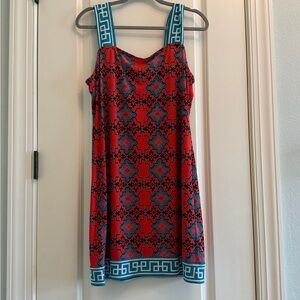 Tracy Negoshian Red and Blue Patterned Mini Dress